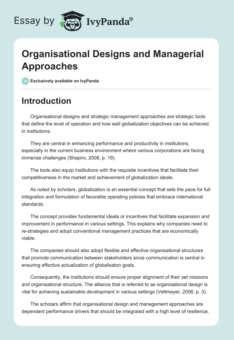 Organisational Designs and Managerial Approaches. Page 1