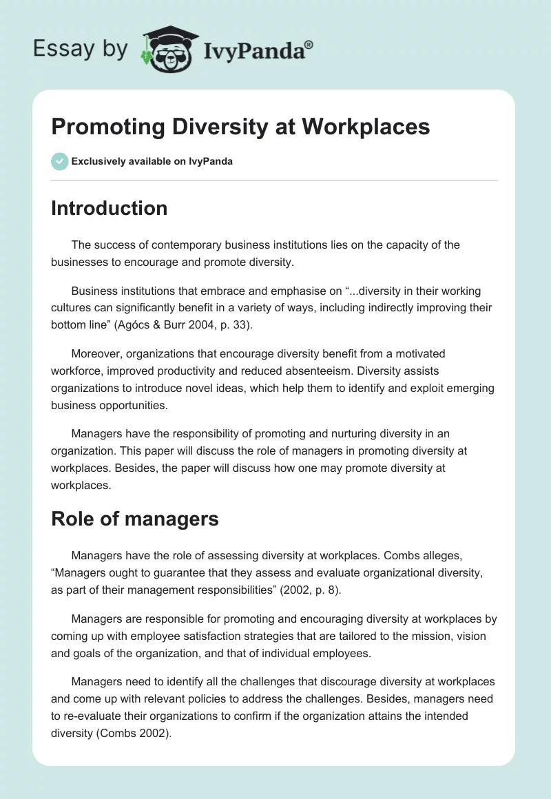 Promoting Diversity at Workplaces. Page 1