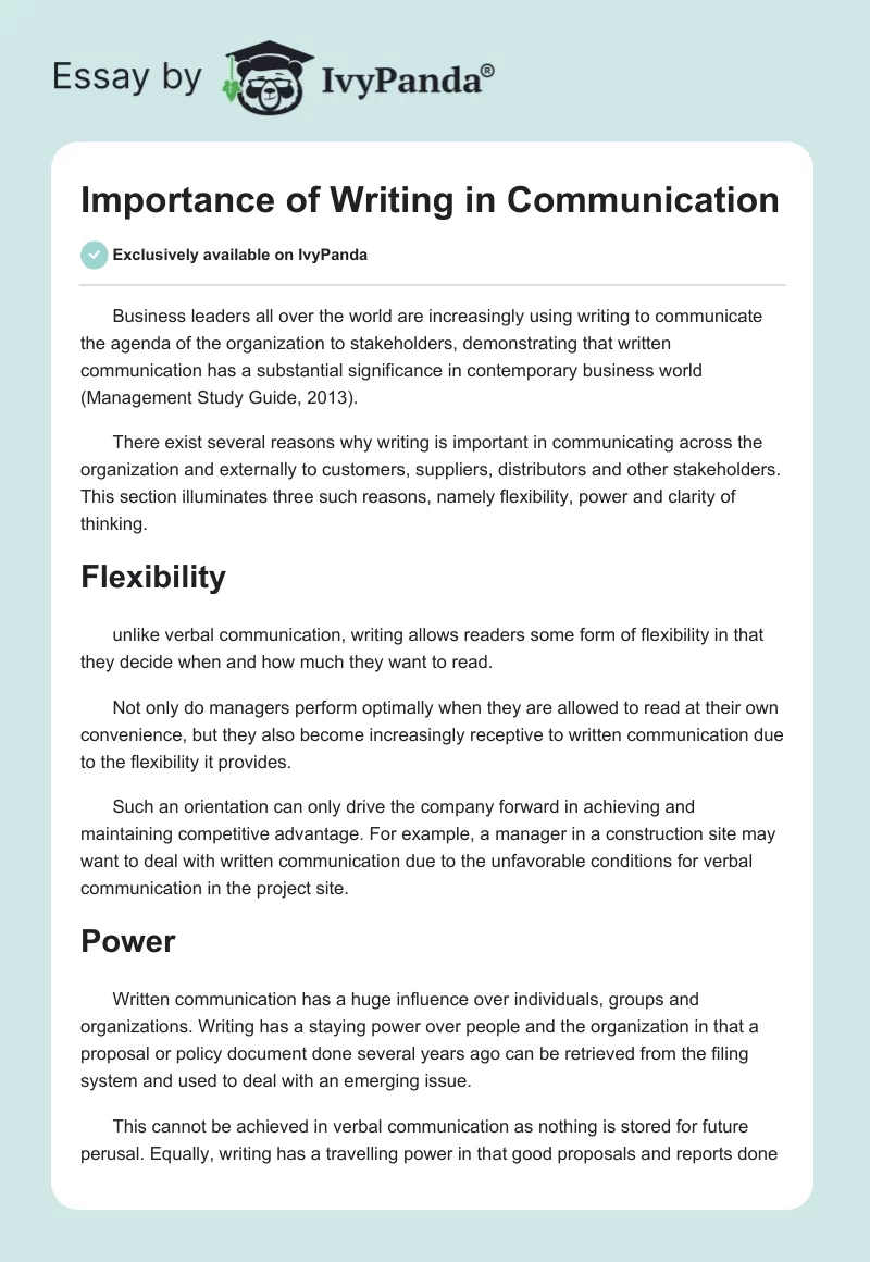 Importance of Writing in Communication. Page 1