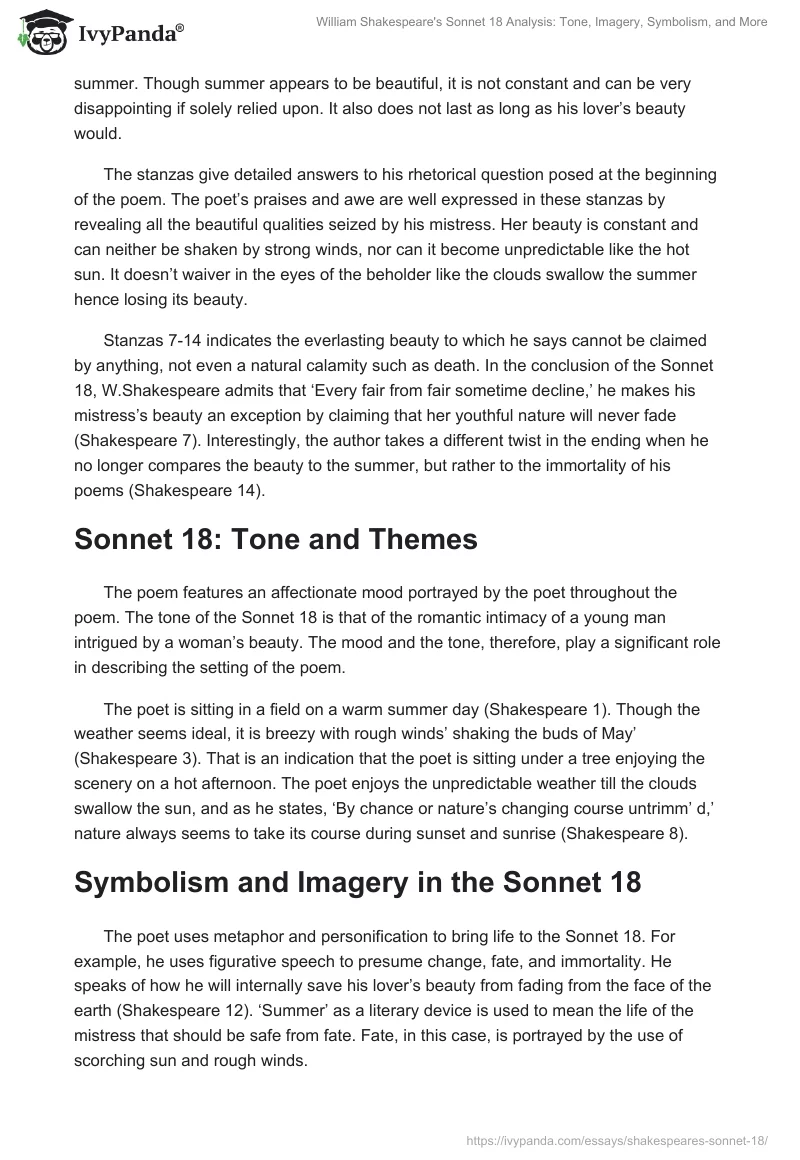 shakespeare sonnet 18 analysis essay