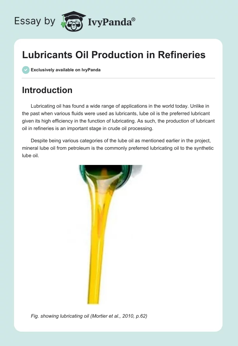 Lubricants Oil Production in Refineries. Page 1