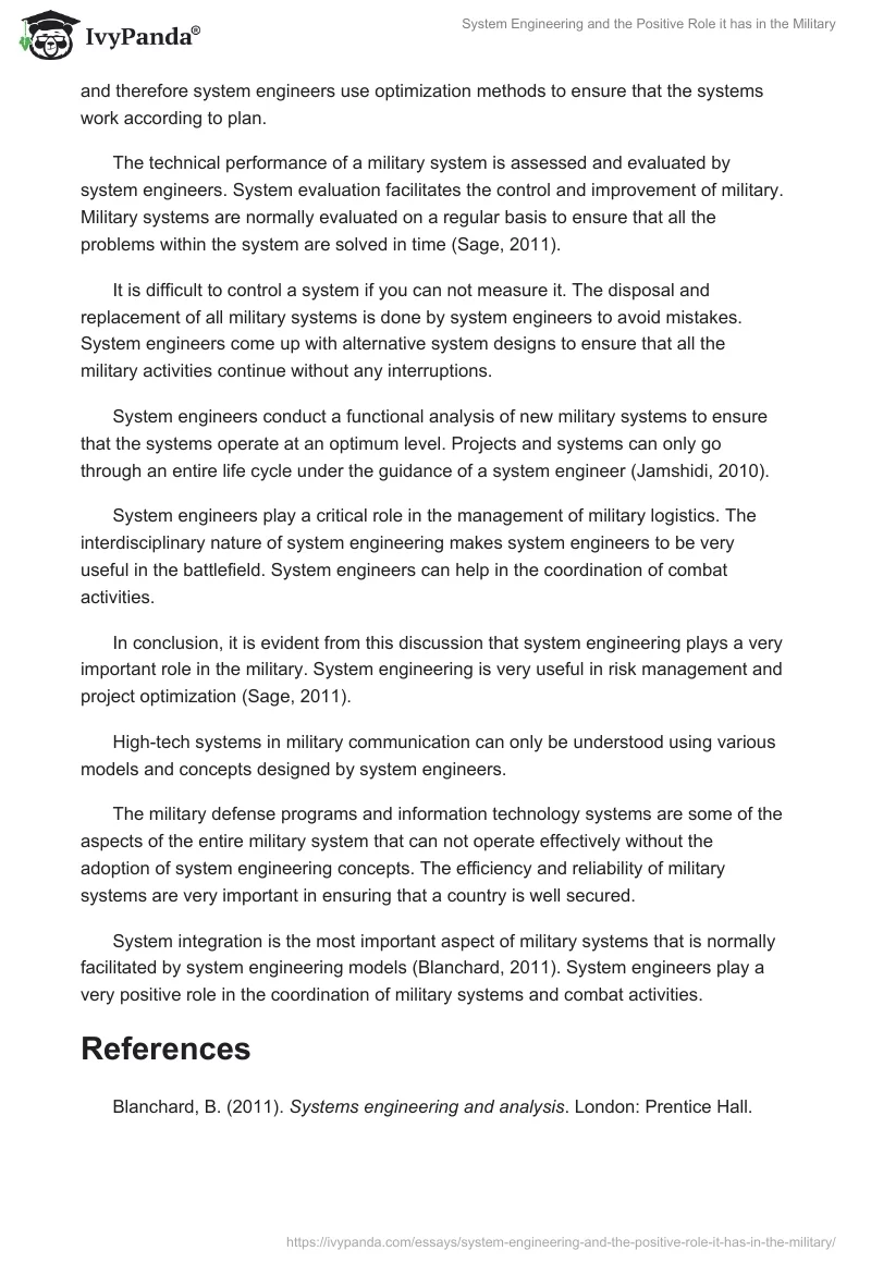 System Engineering and the Positive Role It Has in the Military. Page 5