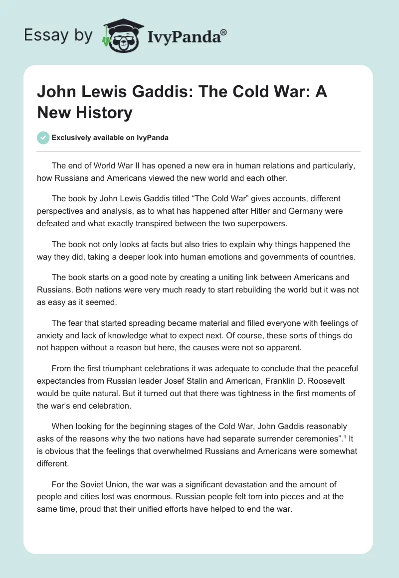 John Lewis Gaddis: "The Cold War: A New History". Page 1