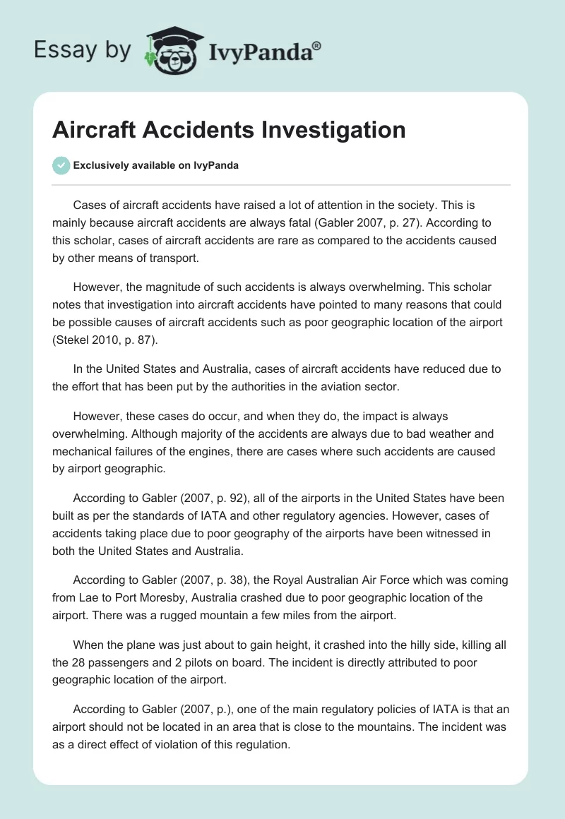 Aircraft Accidents Investigation. Page 1