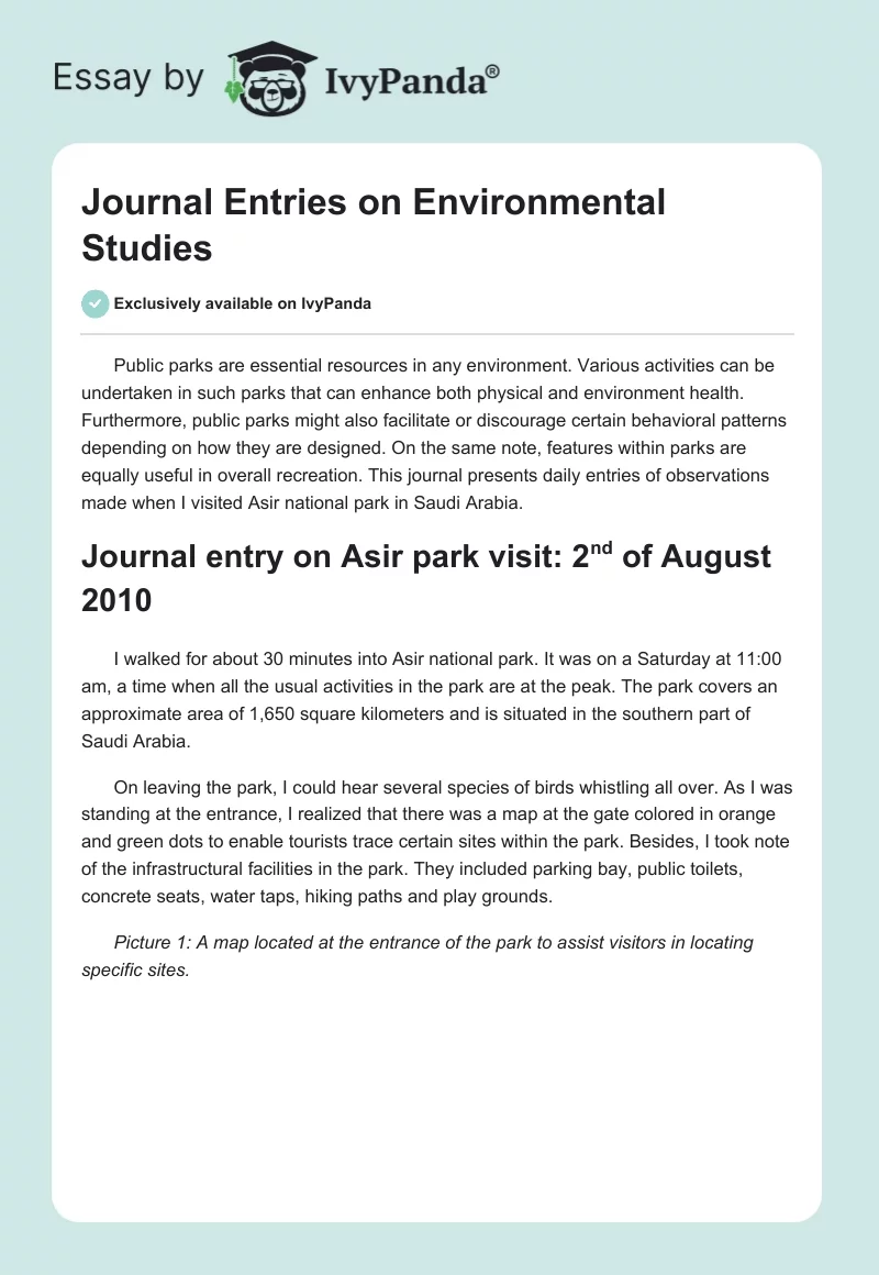 Journal Entries on Environmental Studies. Page 1