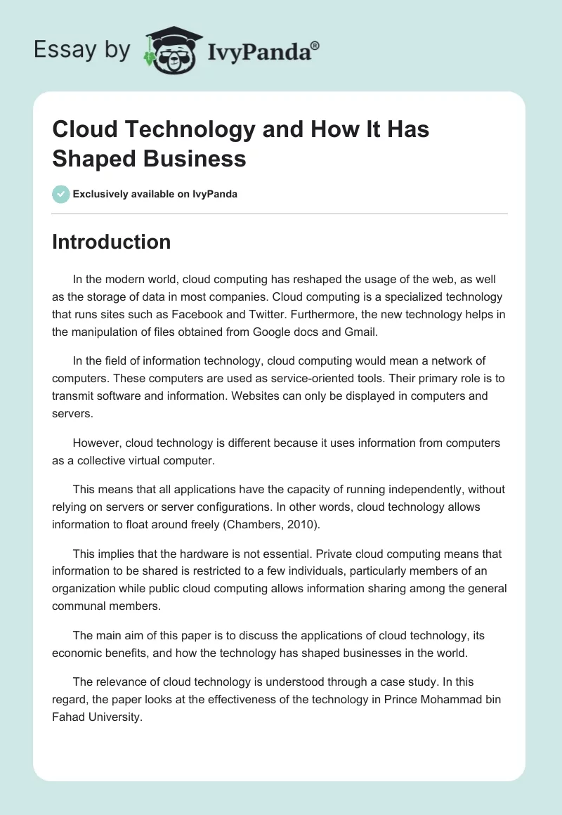 Cloud Technology and How It Has Shaped Business. Page 1