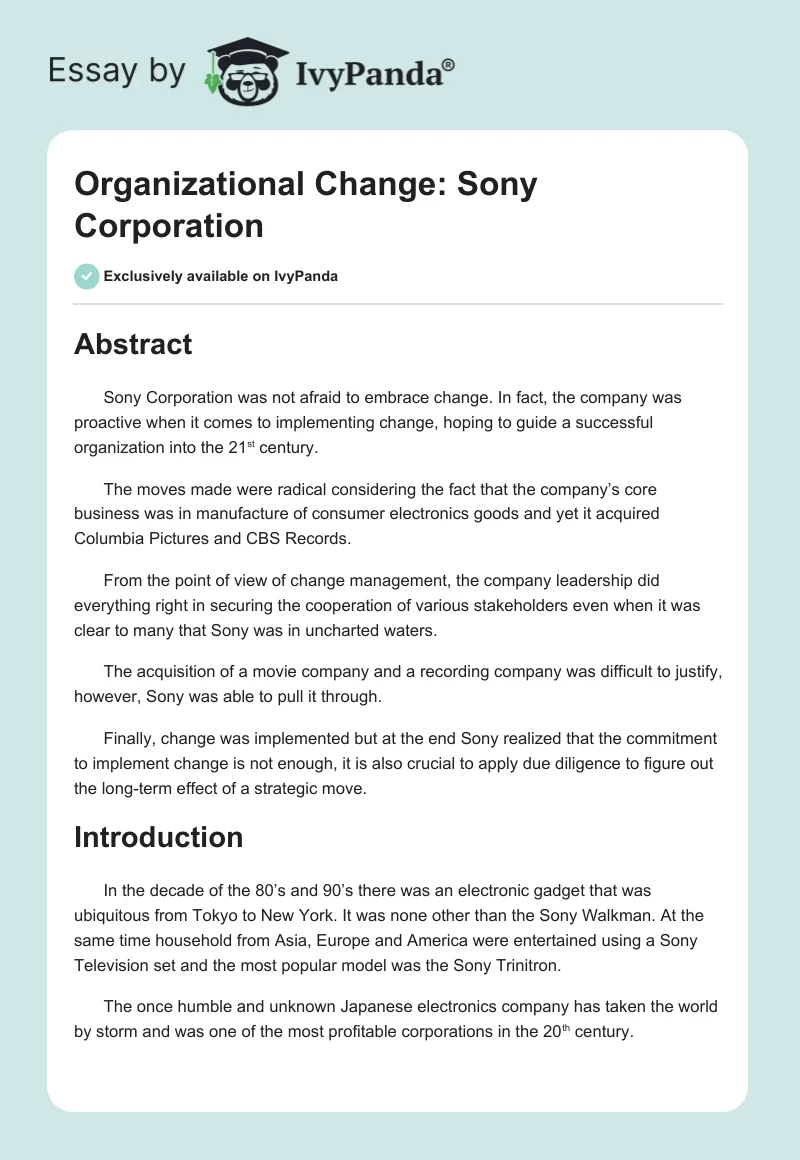 Organizational Change: Sony Corporation. Page 1