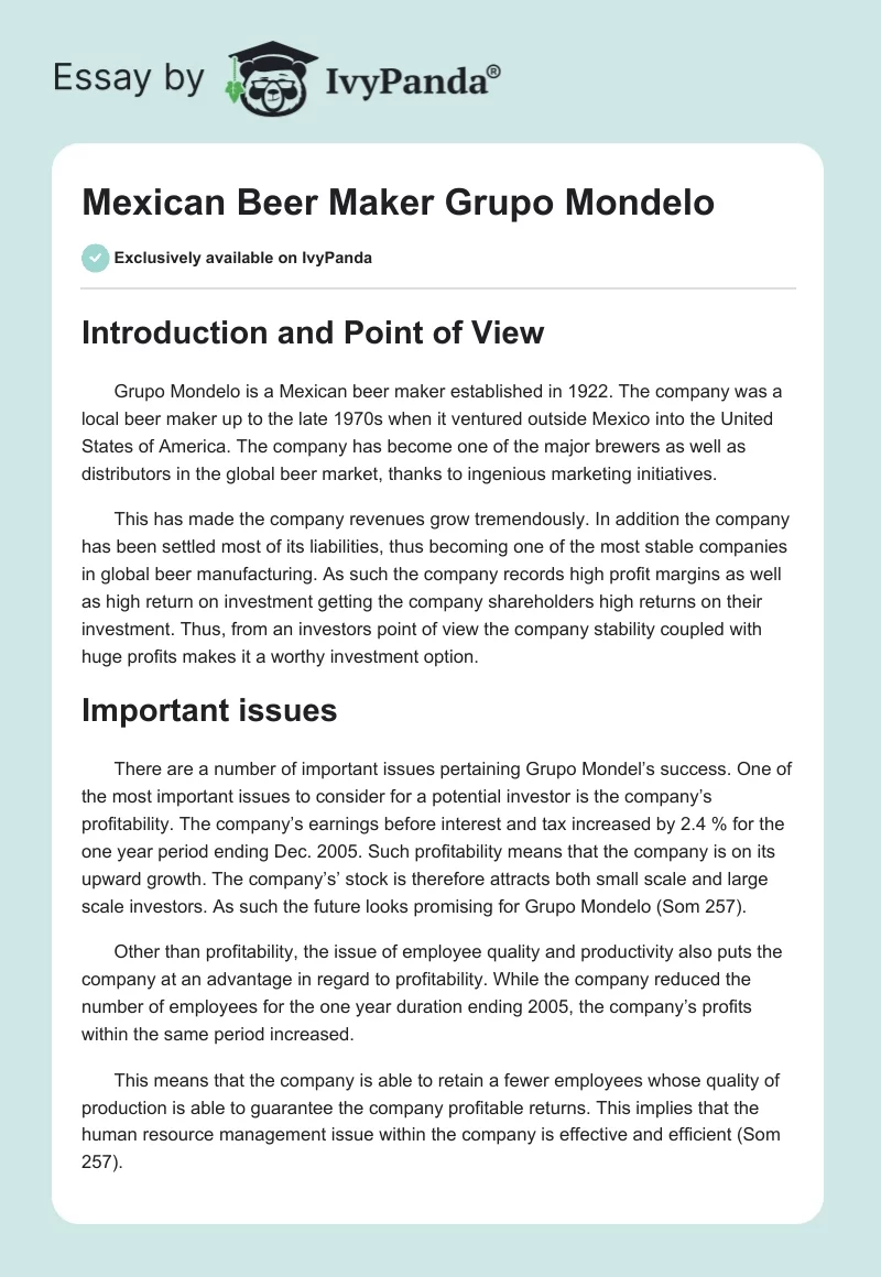 Mexican Beer Maker "Grupo Mondelo". Page 1