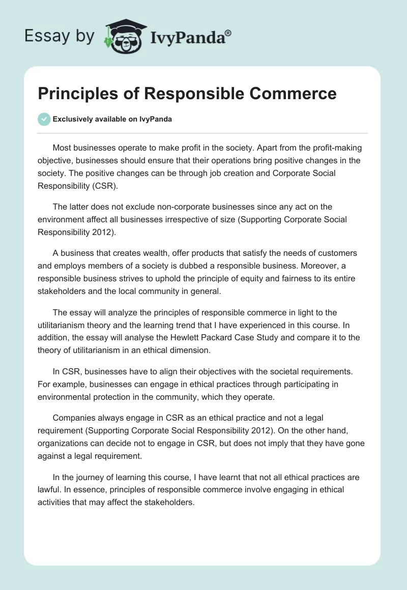 Principles of Responsible Commerce. Page 1
