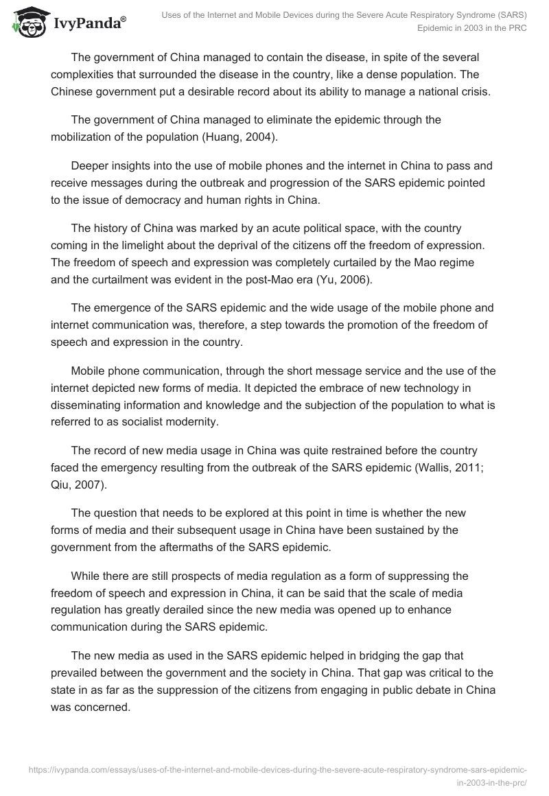 Uses of the Internet and Mobile Devices During the Severe Acute Respiratory Syndrome (SARS) Epidemic in 2003 in the PRC. Page 4