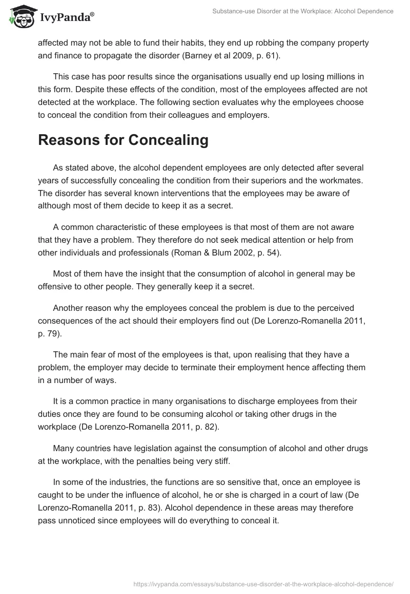 Substance-Use Disorder at the Workplace: Alcohol Dependence. Page 4
