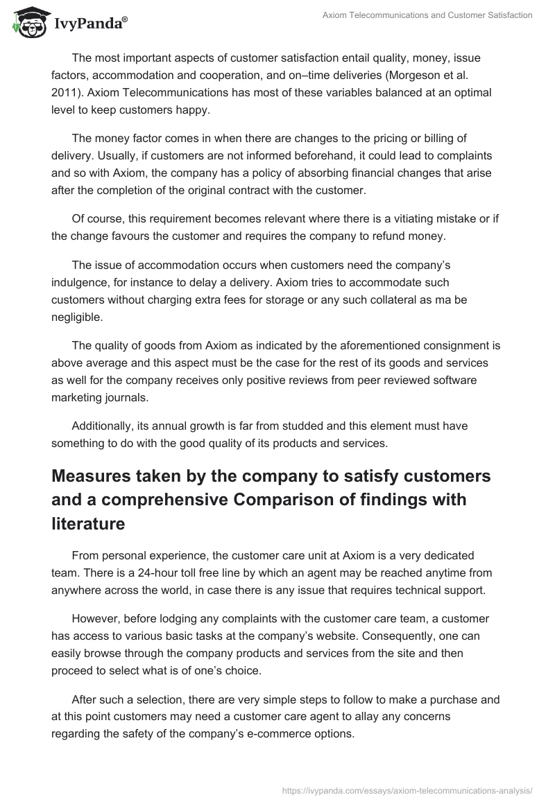 Axiom Telecommunications and Customer Satisfaction. Page 2