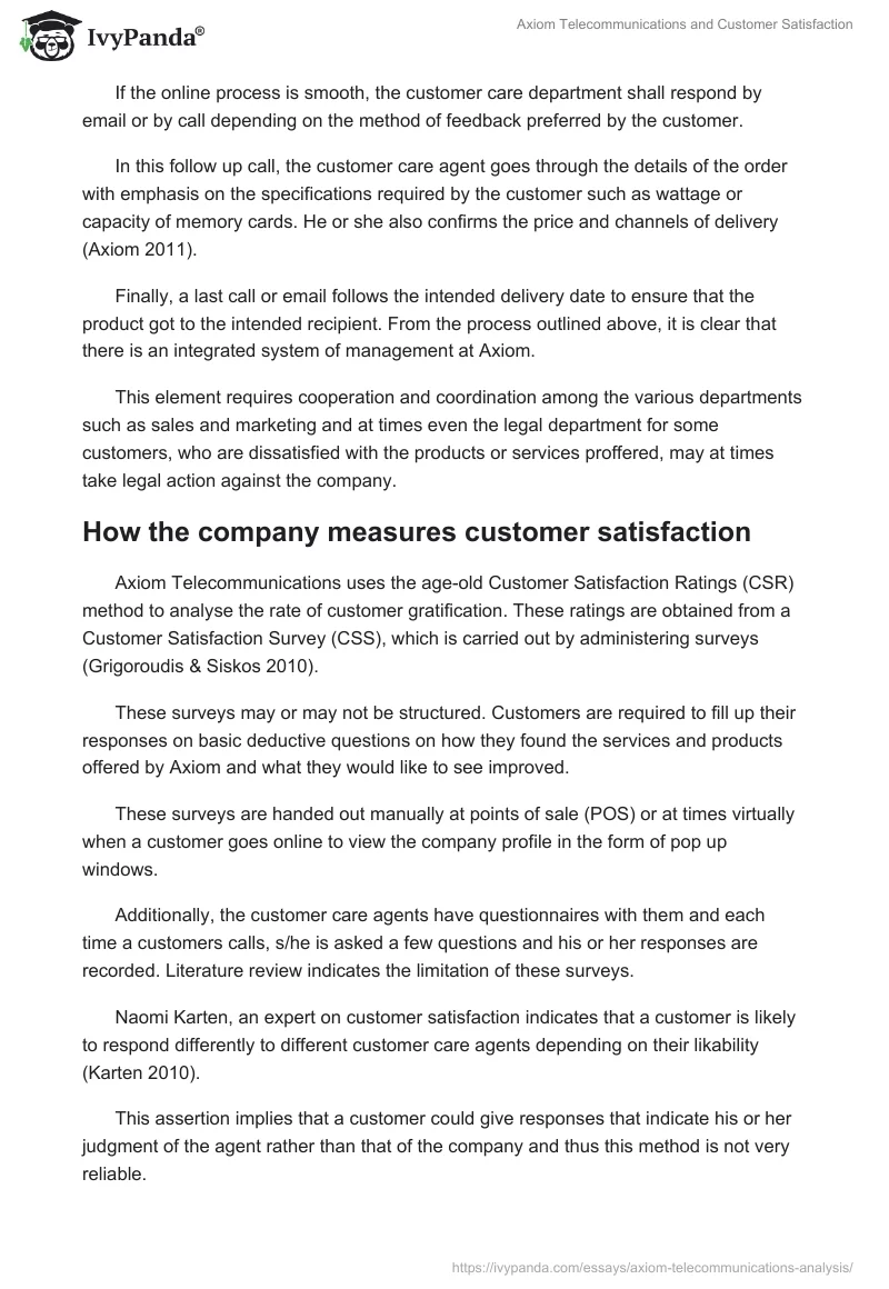 Axiom Telecommunications and Customer Satisfaction. Page 3