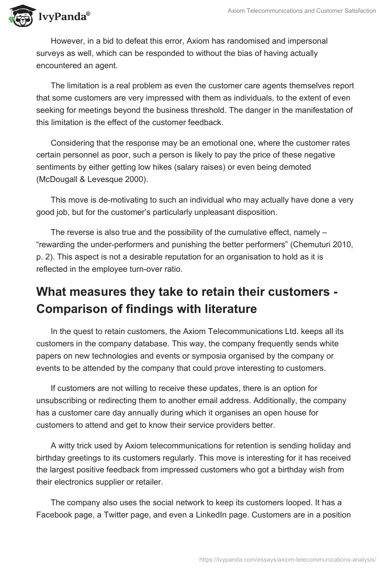 Axiom Telecommunications and Customer Satisfaction. Page 4