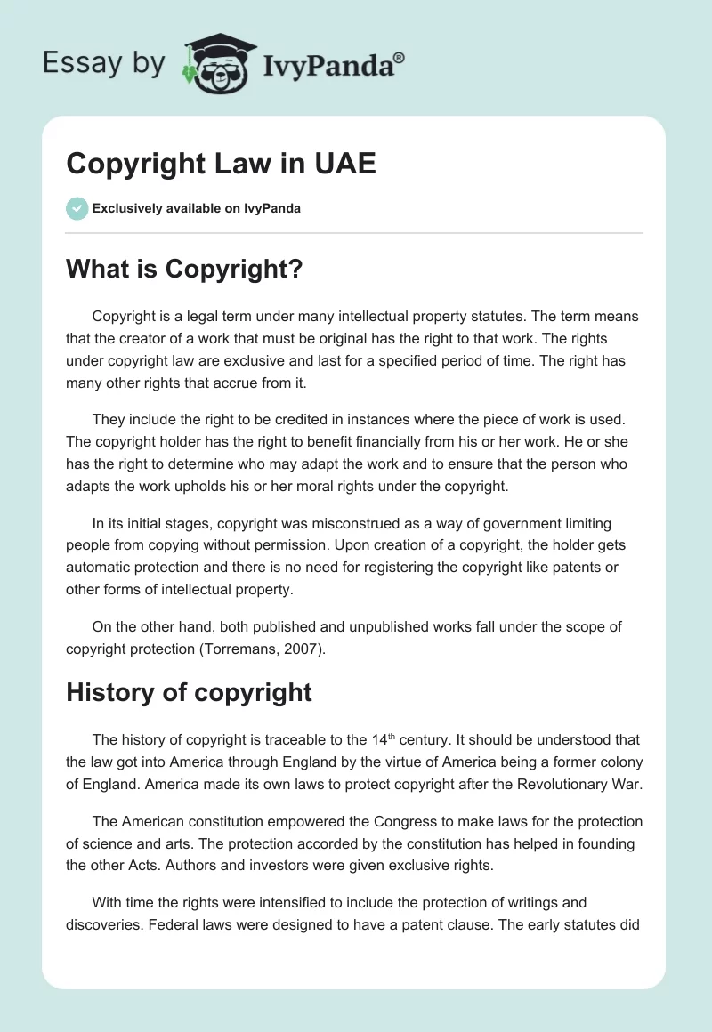 Copyright Law in UAE. Page 1