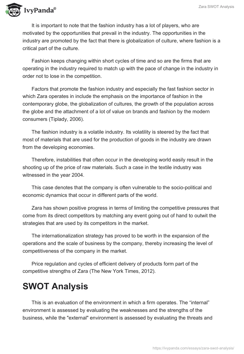 Zara SWOT Analysis. Page 2