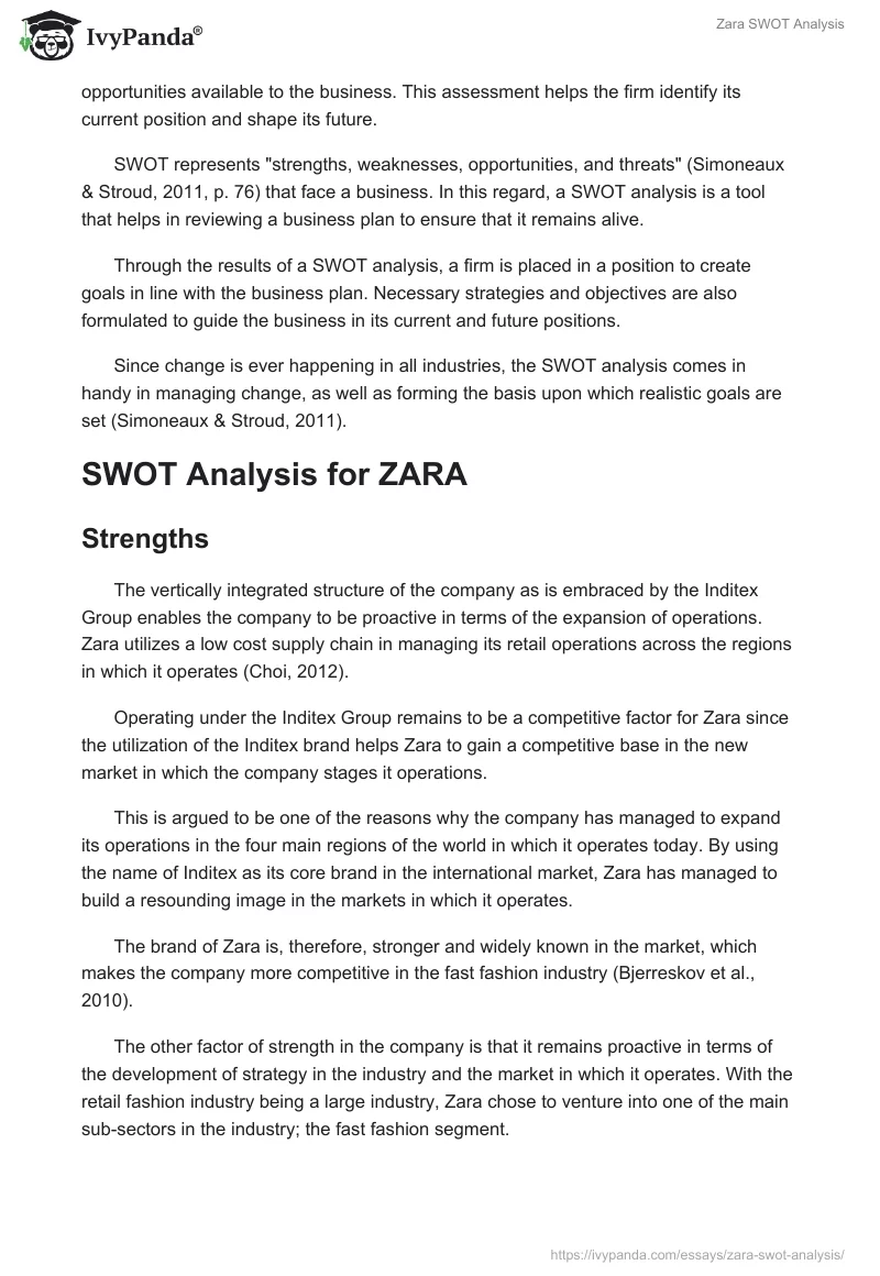 Zara SWOT Analysis. Page 3
