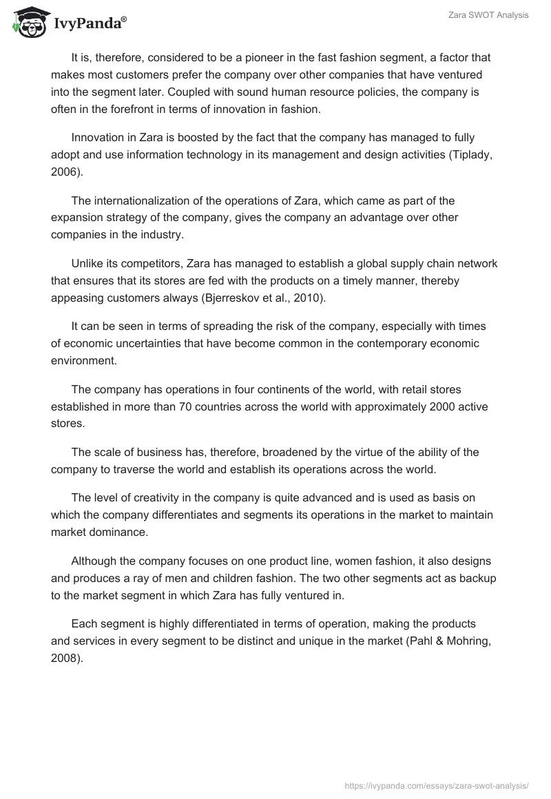 Zara SWOT Analysis. Page 4
