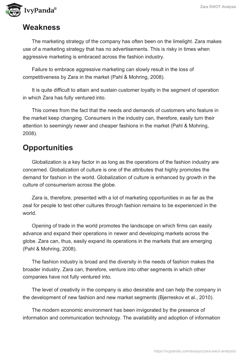 Zara SWOT Analysis. Page 5