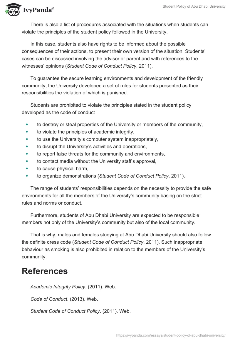 Student Policy of Abu Dhabi University. Page 2