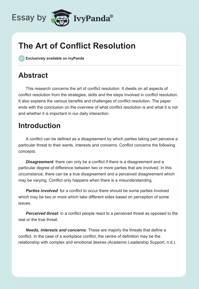 The Art of Conflict Resolution. Page 1
