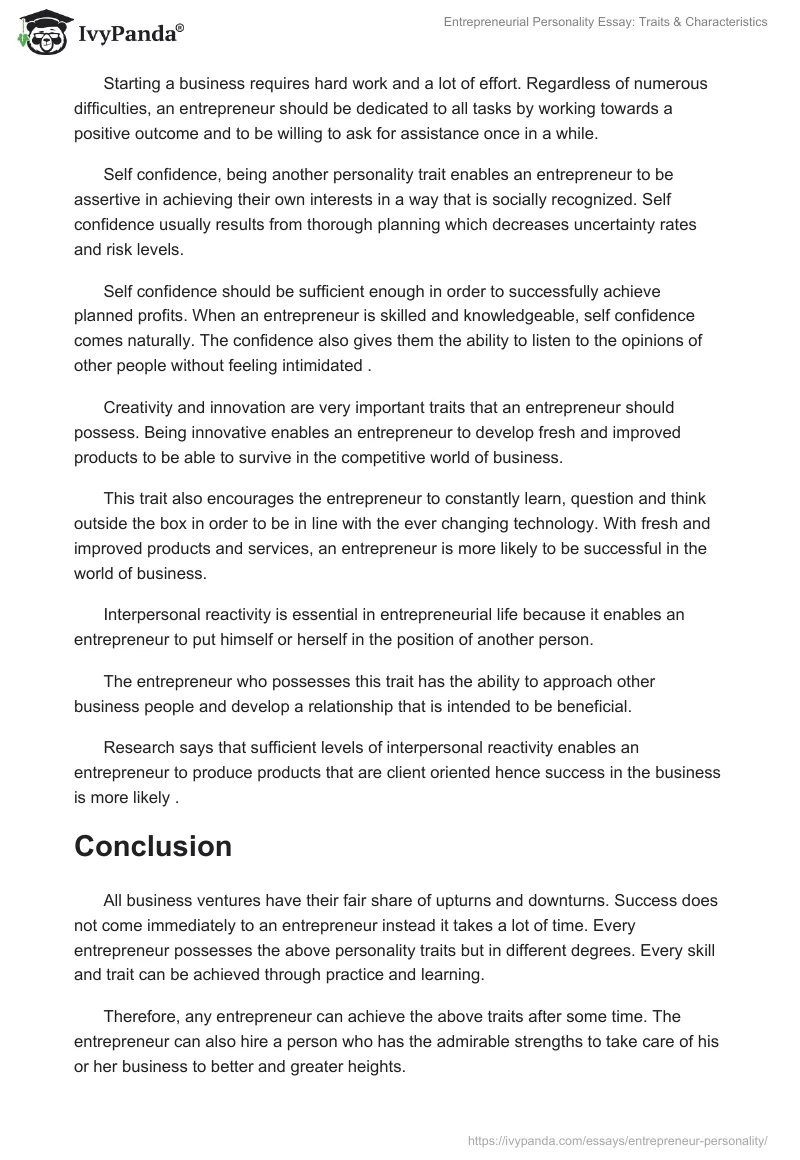 Entrepreneurial Personality Essay: Traits & Characteristics. Page 2