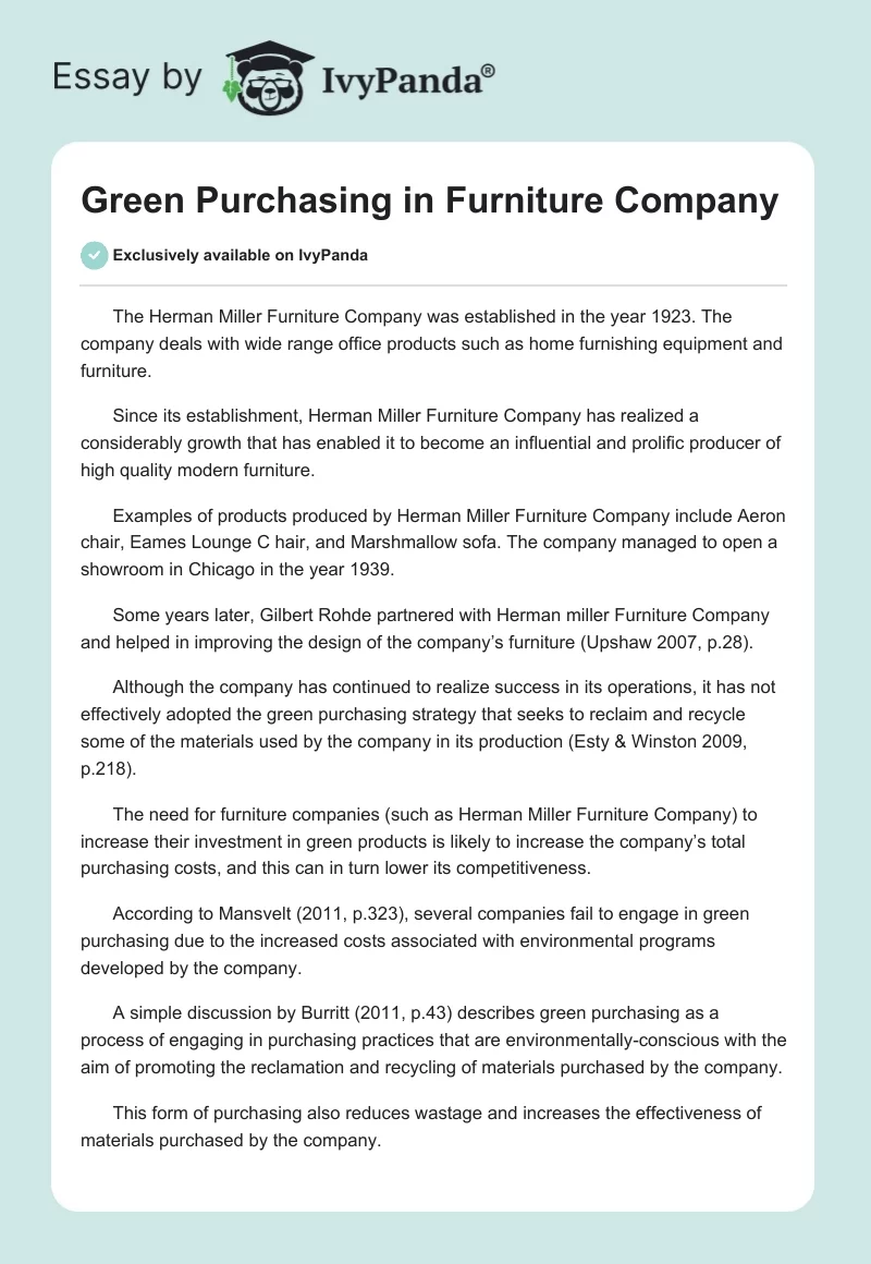 Green Purchasing in Furniture Company. Page 1