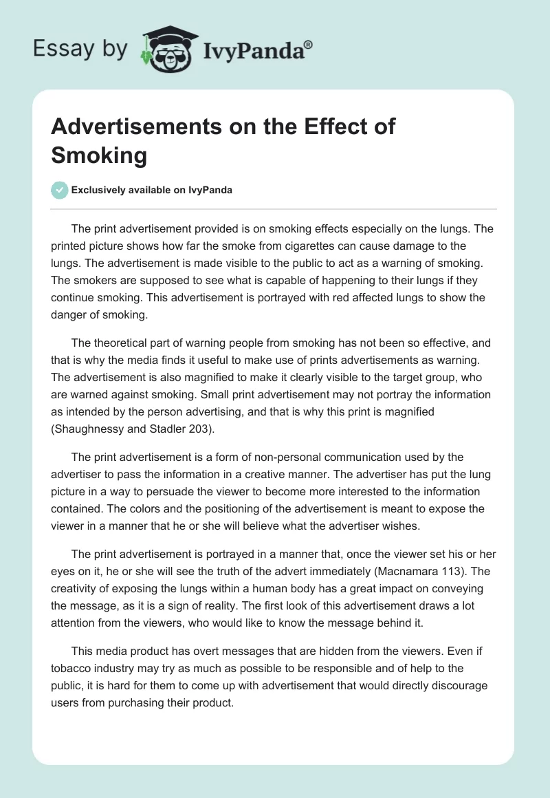 Advertisements on the Effect of Smoking. Page 1
