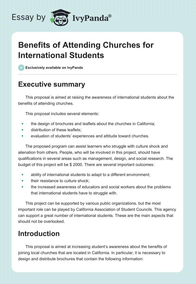 Benefits of Attending Churches for International Students. Page 1