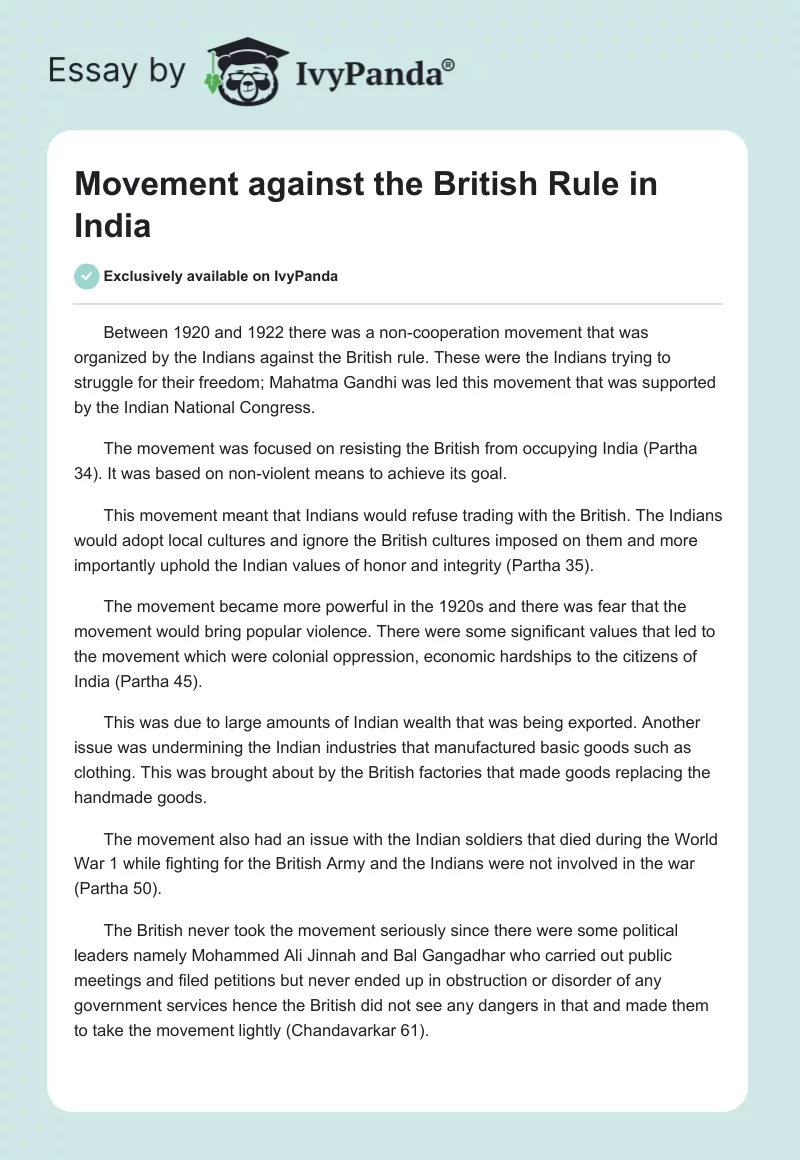Movement Against the British Rule in India. Page 1