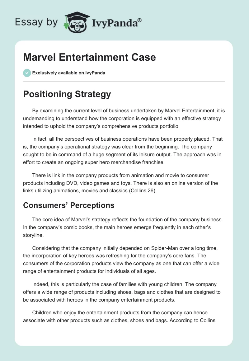 Marvel Entertainment Case. Page 1