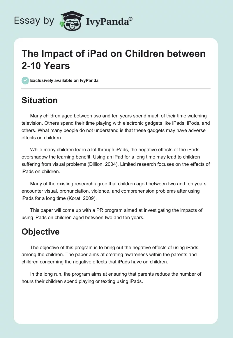 The Impact of iPad on Children between 2-10 Years. Page 1