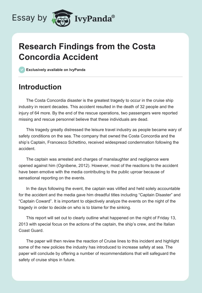 Research Findings from the Costa Concordia Accident. Page 1