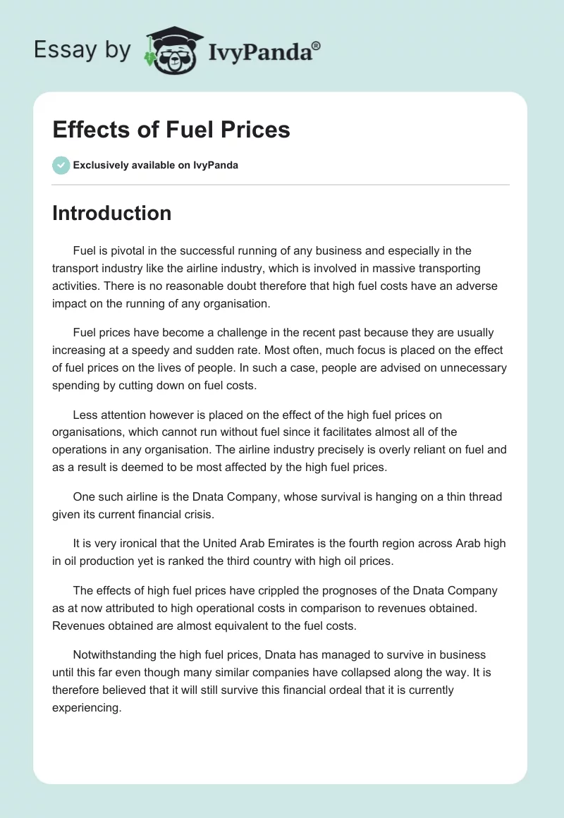 Effects of Fuel Prices. Page 1