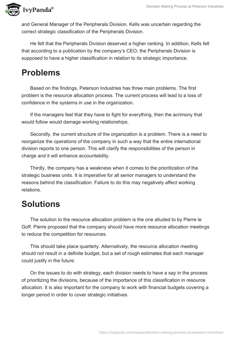 Decision Making Process at Peterson Industries. Page 2