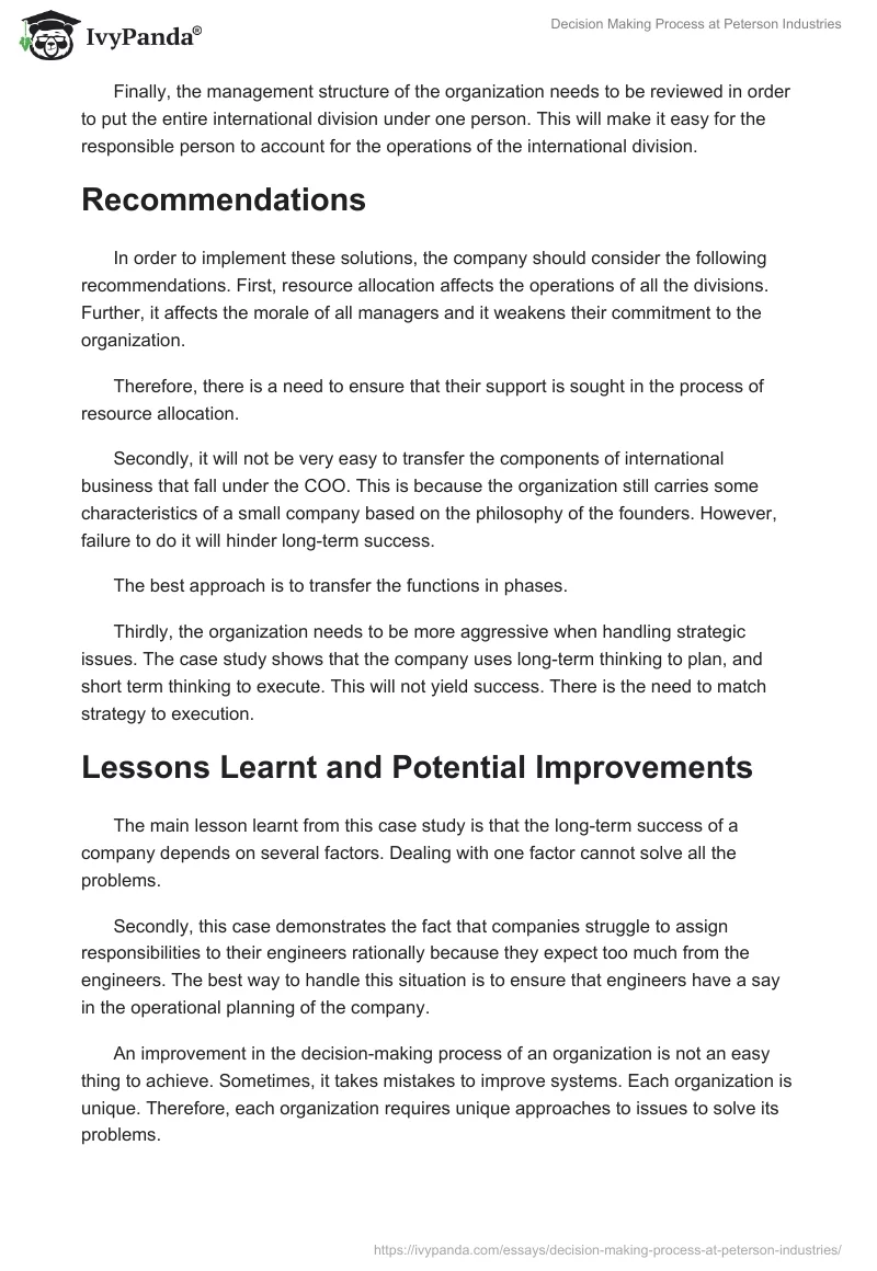 Decision Making Process at Peterson Industries. Page 3