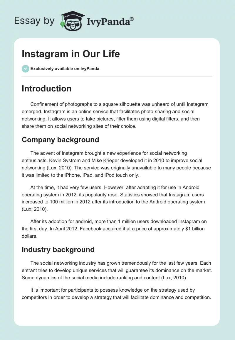 Instagram in Our Life. Page 1