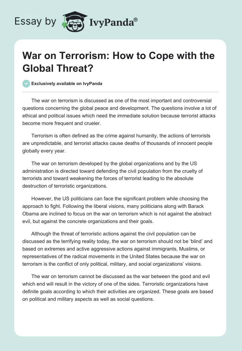 War on Terrorism: How to Cope With the Global Threat?. Page 1