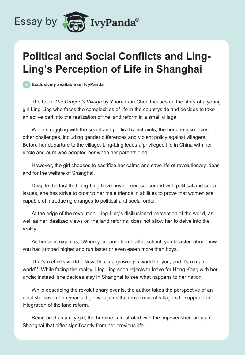 Political and Social Conflicts and Ling-Ling’s Perception of Life in Shanghai. Page 1