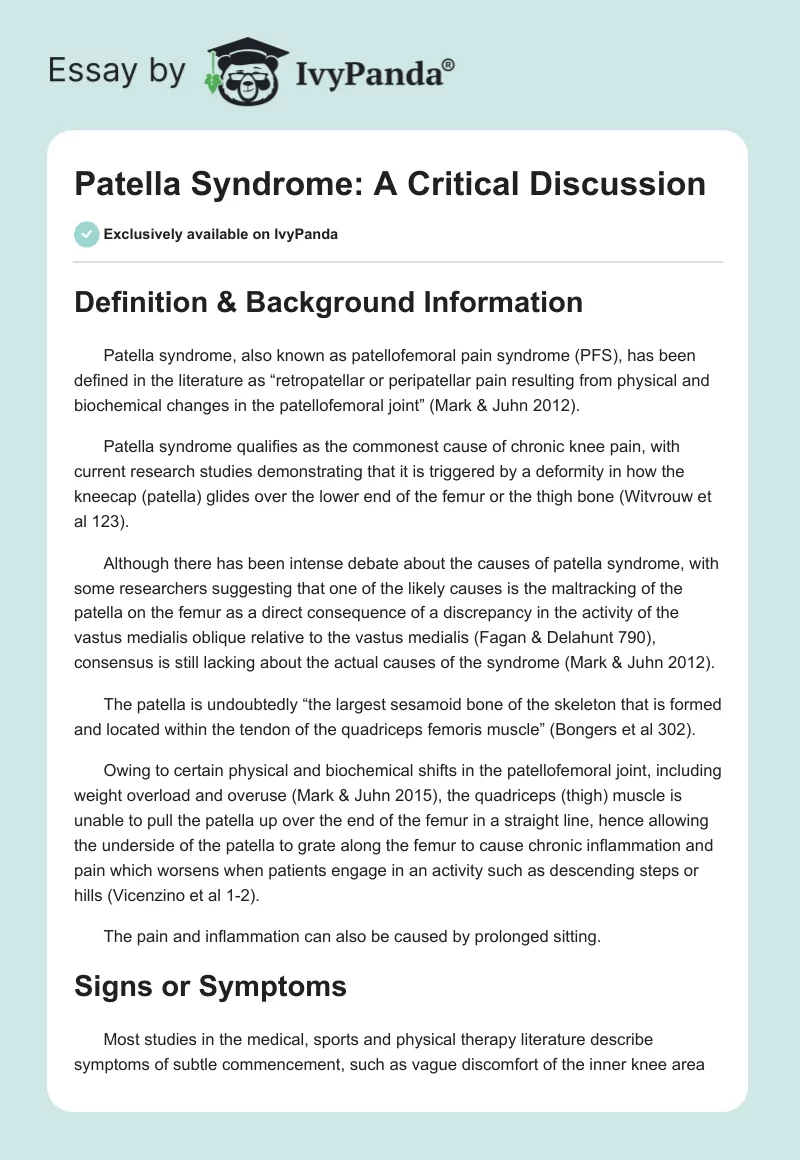 Patella Syndrome: A Critical Discussion. Page 1
