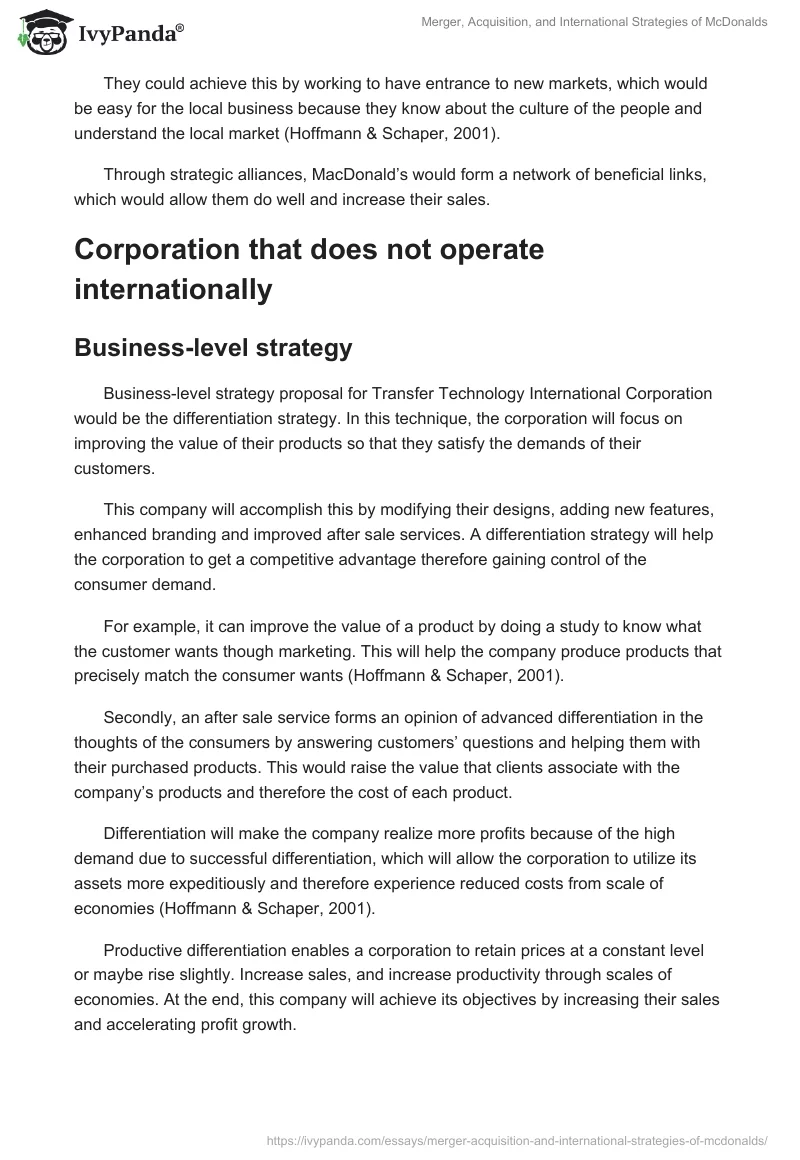 Merger, Acquisition, and International Strategies of McDonalds. Page 5