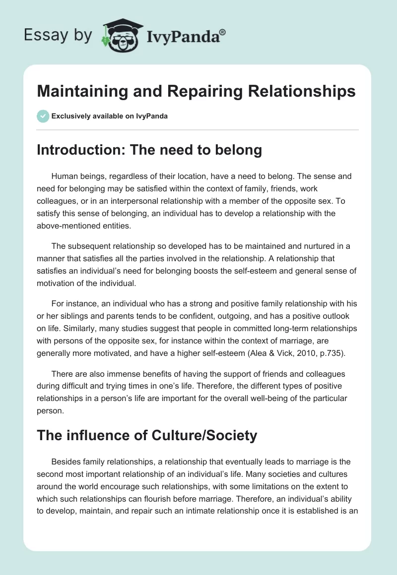Maintaining and Repairing Relationships. Page 1