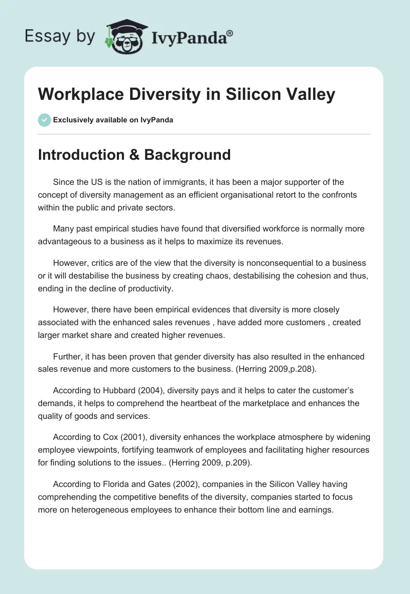 Workplace Diversity in Silicon Valley. Page 1