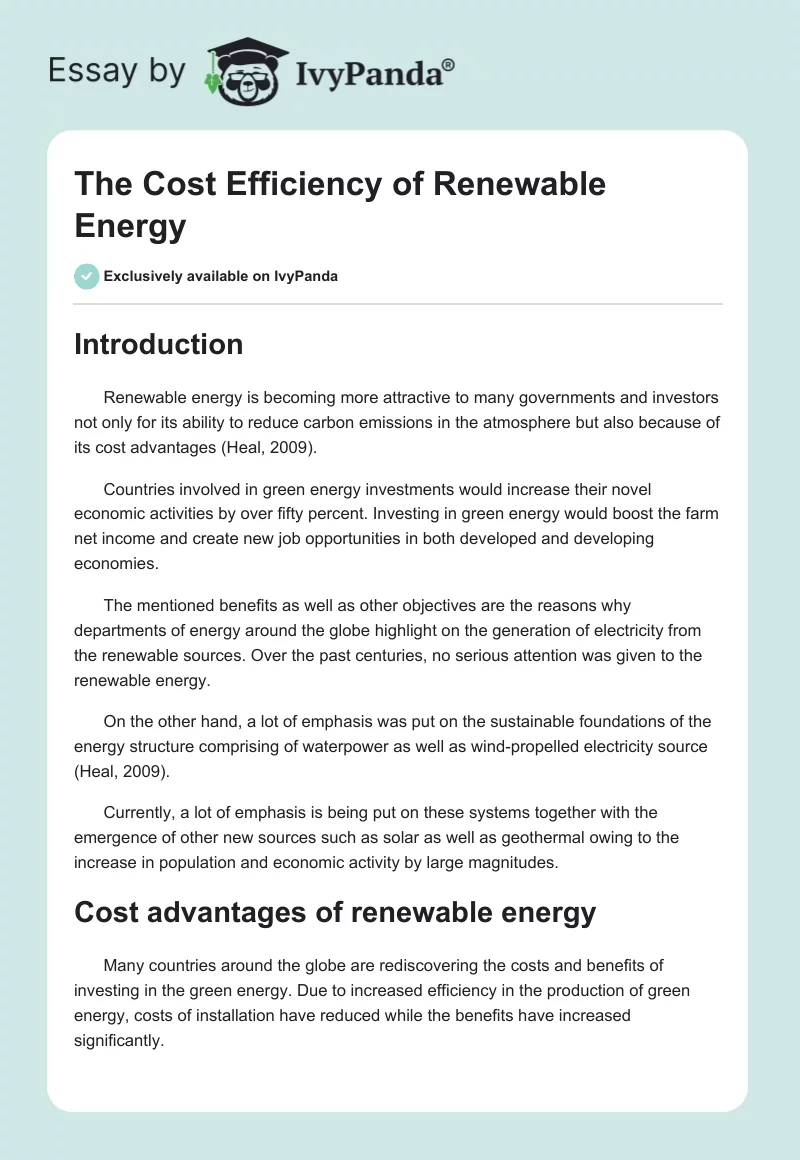 The Cost Efficiency of Renewable Energy. Page 1