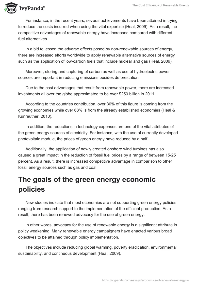 The Cost Efficiency of Renewable Energy. Page 2
