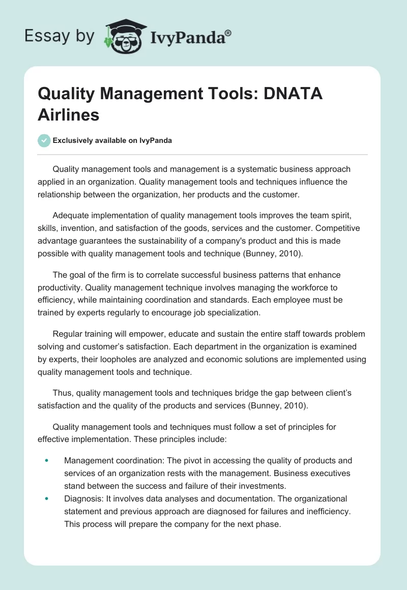 Quality Management Tools: DNATA Airlines. Page 1