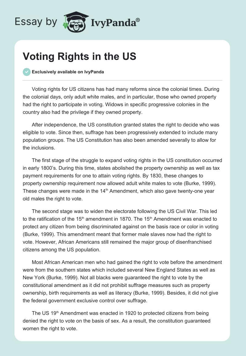Voting Rights in the US. Page 1
