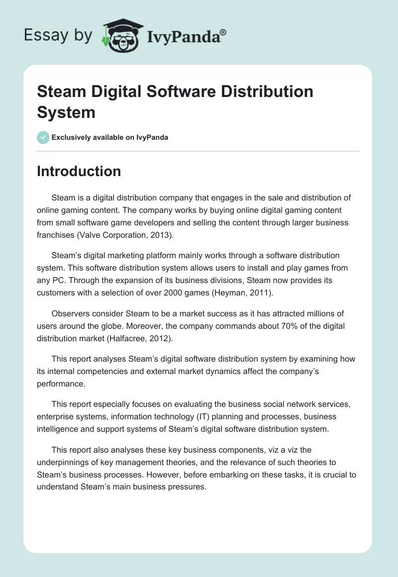 Steam Digital Software Distribution System. Page 1