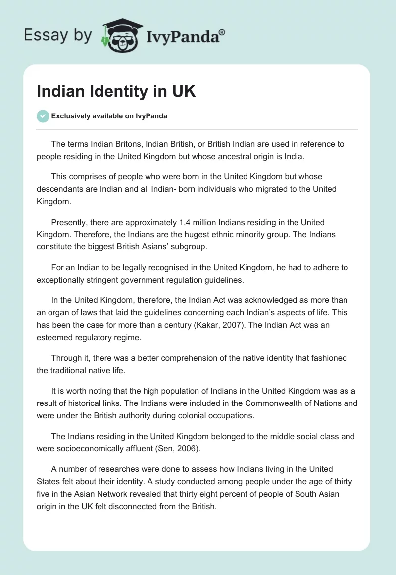 Indian Identity in UK. Page 1