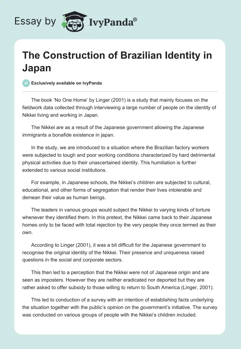 The Construction of Brazilian Identity in Japan. Page 1